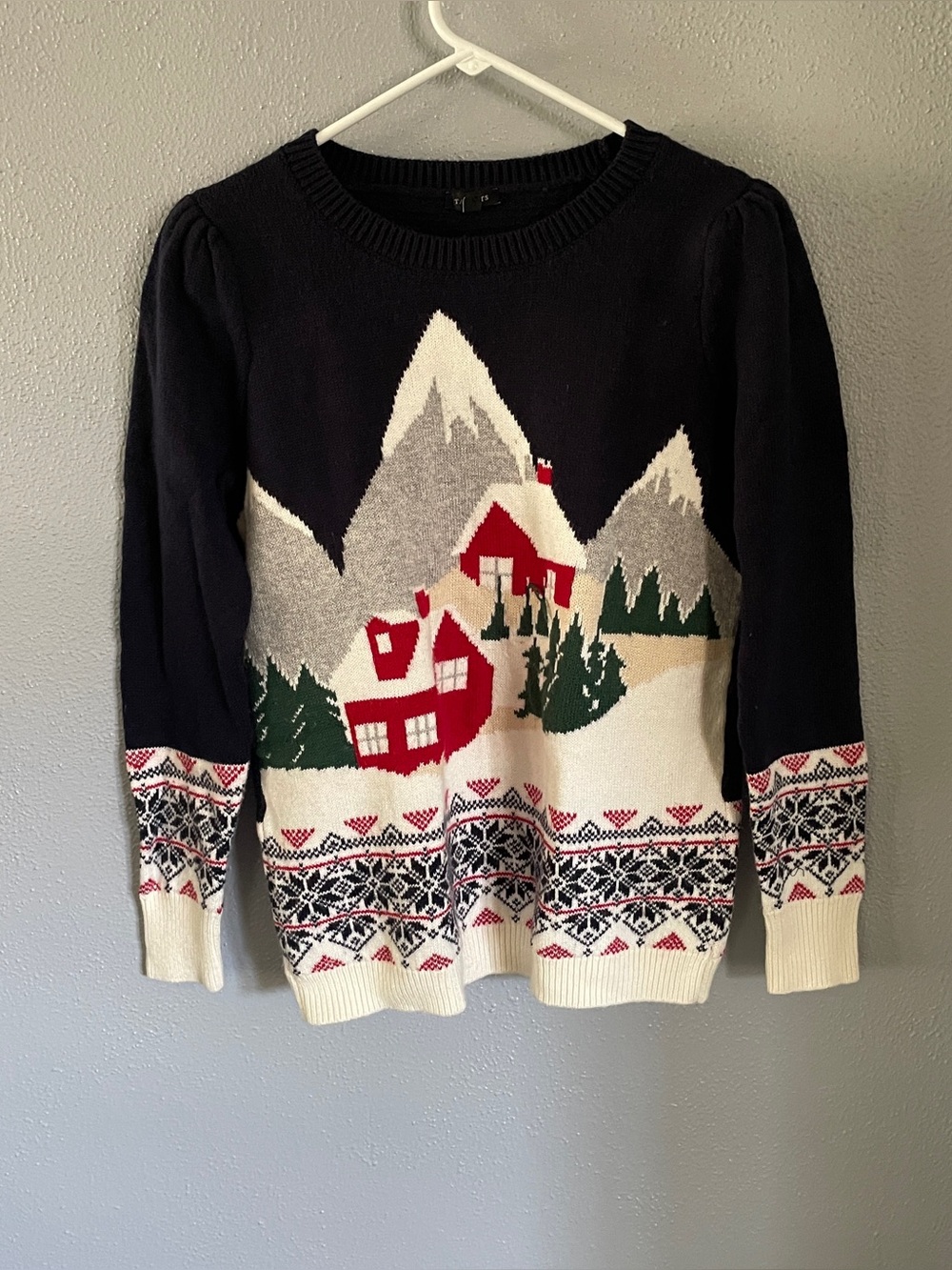 Talbots Knit Navy Winter Cabin Christmas Sweater Women’s Size S